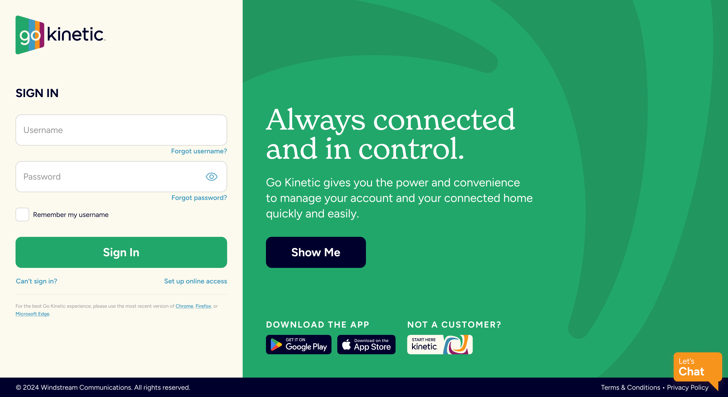 Sign into Go Kinetic (desktop)